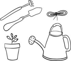 jardim conjunto ilustração vetorial de doodle linear para decoração vetor