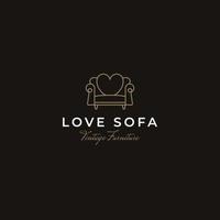 logotipo retrô de móveis de sofá com design de forma de amor vetor