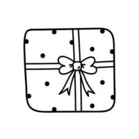 lindo presente amarrado com uma fita festiva com um laço isolado no fundo branco. ilustração vetorial desenhada à mão em estilo doodle. perfeito para projetos de férias e natal, cartões, decorações, logotipo. vetor