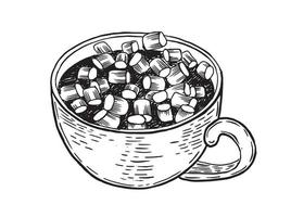 caneca com marshmallows. ilustração vetorial doodle. vetor