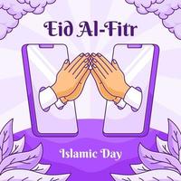 bonito eid banner apertando as mãos ilustração vetorial on-line. banner de desenho animado feliz eid vetor