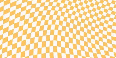 fundo horizontal quadriculado com quadrados amarelos e brancos distorcidos. banner abstrato na moda com distorção. ilustração vetorial vetor