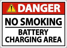 perigo não fumar sinal de área de carregamento de bateria no fundo branco vetor