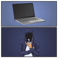 hacker e notebook vetor