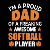 eu sou um pai orgulhoso de um incrível jogador de softball design de t-shirt de softball de arte vetorial, pai, dia, herói, gráfico, ilustração vetor