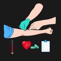 imagem de ilustração vetorial um médico usando uma agulha para tirar sangue de um investigador para verificar o corpo vetor