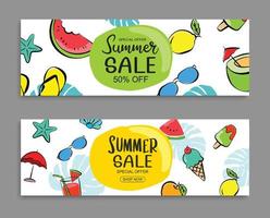 fundo de modelo de capa de banner de venda de verão. oferta especial de desconto de verão em estilo desenhado à mão.