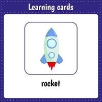 cartões de aprendizagem para crianças. foguete. espaço. vetor