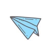 avião de papel azul no estilo doodle. ilustração vetorial isolado. vetor