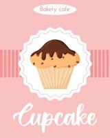 flyer com delicioso lindo muffin com passas e chocolate.banner com muffins caseiros. modelo de pôster para padarias e confeitarias. ilustração vetorial.
