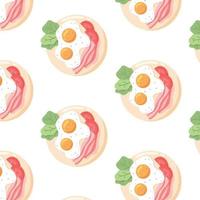 padrão com ovos fritos. padrão com ovos mexidos e bacon em um prato. ilustração vetorial em estilo cartoon. vetor