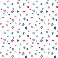 padrão sem emenda de estrelas patrióticas americanas nas cores vermelhas, azuis e brancas. isolado no fundo branco. fundo de vetor de dia da independência.