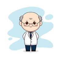ilustração de professor ou cientista kawaii chibi desenho de personagem de desenho animado vetor