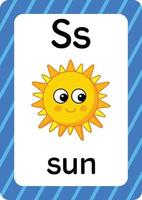 vetor de sol isolado em fundo branco carta s flashcard desenho de sol