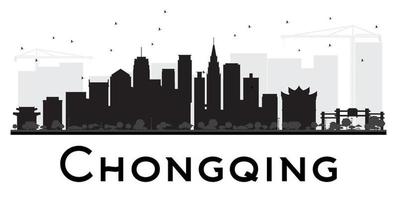 silhueta preto e branco do horizonte da cidade de Chongqing. vetor