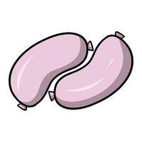 duas salsichas grossas e brilhantes, carne suculenta de deliciosas salsichas rosa, ilustração vetorial em estilo cartoon em um fundo branco vetor