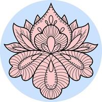 flor de lótus rosa decorativa em um fundo azul redondo. ilustração vetorial vetor