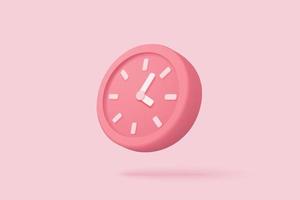 despertador 3D em fundo rosa pastel. relógio rosa conceito de design minimalista de tempo. renderização de vetor de relógio 3D em fundo rosa isolado