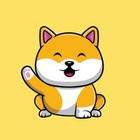 cão bonito shiba inu acenando a ilustração de ícone de vetor dos desenhos animados de mão. animal ícone conceito isolado vetor premium.