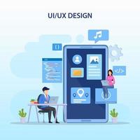 conceito de design ui ux, criando um design de aplicativo, conteúdo e local de texto, ilustração vetorial vetor