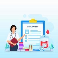 conceito plano de exame de sangue médico. análise de laboratório químico, consultório médico ou laboratório. vetor
