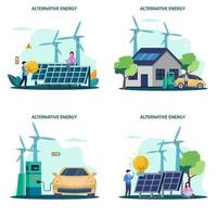 ilustração vetorial de energia alternativa. ideia de ecologia frinedly power, aplicativo de energia verde da cidade vetor
