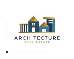 design de logotipo imobiliário abstrato moderno e minimalista no conceito de azul e ouro. logotipo de casa futurista para identidade de empresa de arquitetura ou construção vetor