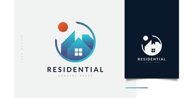 design de logotipo de casa moderna azul para identidade de negócios imobiliários. arquitetura ou identidade de marca da indústria da construção vetor