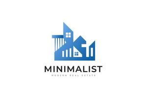 design de logotipo de casa moderno e minimalista para identidade de negócios imobiliários. design de logotipo de construção azul com estilo futurista vetor