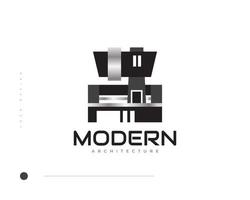 design de logotipo imobiliário abstrato moderno e minimalista em estilo preto e prata. ilustração de casa moderna para logotipo da indústria de arquitetura ou construção vetor