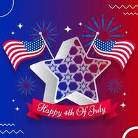feliz 4 de julho, dia da independência eua, estrela da bandeira da américa 3d cartaz modelo de saudação vetor de fundo