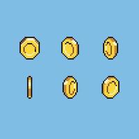 conjunto animado ilustração de moeda dourada de pixel art vetor