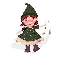 uma linda e alegre garota de gnomo da floresta. personagem de desenho animado em um fundo branco isolado. vetor