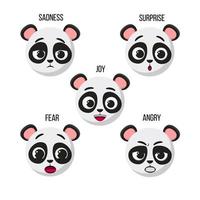 dragset de diferentes emoticons de um pequeno panda fofo. vetor premium.