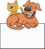 cão e gato de desenho animado com cartão em branco ou design gráfico de placa