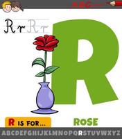 planilha de letra r com flor rosa de desenho animado vetor