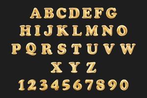 alfabeto inglês e numerais de balões dourados amarelos vetor