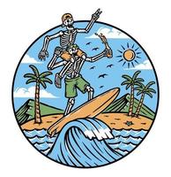 dois surfistas de caveira na ilustração de praia vetor