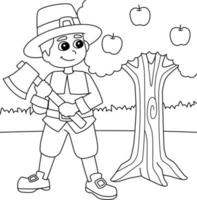 desenho de menino peregrino de ação de graças segurando machado para colorir  7819239 Vetor no Vecteezy