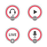 conjunto de logotipo de podcast. símbolos e botões de transmissão ao vivo, transmissão. vetor