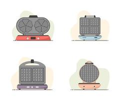 ferro de waffle. conjunto de máquinas de waffle isoladas em branco. cozinhar o café da manhã. ilustração vetorial moderna em estilo cartoon plana. vetor