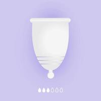 copo menstrual de silicone. produto íntimo ecológico e lavável. zero desperdício de suprimentos para higiene pessoal. conceito sem plástico. Ilustração em vetor 3D realista de higiene da mulher.