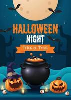 cartaz de feliz dia das bruxas. ilustração vetorial de halloween com abóboras de halloween e elementos de halloween. vetor