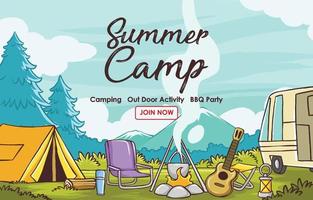 cartaz de acampamento de verão com tema de cenário vetor