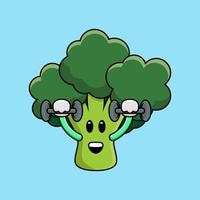 mascote de fitness de brócolis bonito do vetor de ilustração