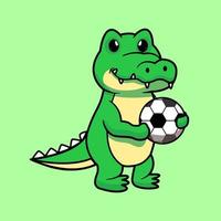 mascote de crocodilo fofo carrega a bola de ilustração vetorial vetor