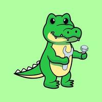 mascote de crocodilo bonito como trabalhador de oficina de ilustração vetorial vetor