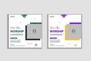 folheto de conferência de louvor e adoração da igreja mídia social e modelo de banner da web vetor