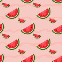 fundo de melancia e padrão perfeito, design plano de folhas verdes e ilustração de suco de flor e melancia, conceito de frutas frescas e suculentas de comida de verão. vetor