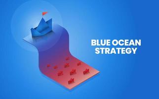a estratégia isométrica do oceano azul é comparação 2 mercado, mercado do oceano vermelho e oceano azul e cliente para análise e plano de marketing. o mercado pioneiro de metáfora de apresentação de origami não tem concorrência vetor